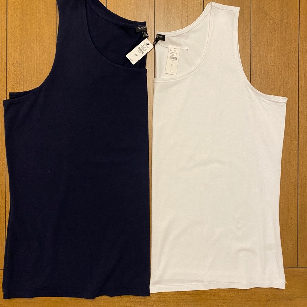 TALBOT white tank, 2X.  Cotton blend comfort.  Perfect alone or layered.
